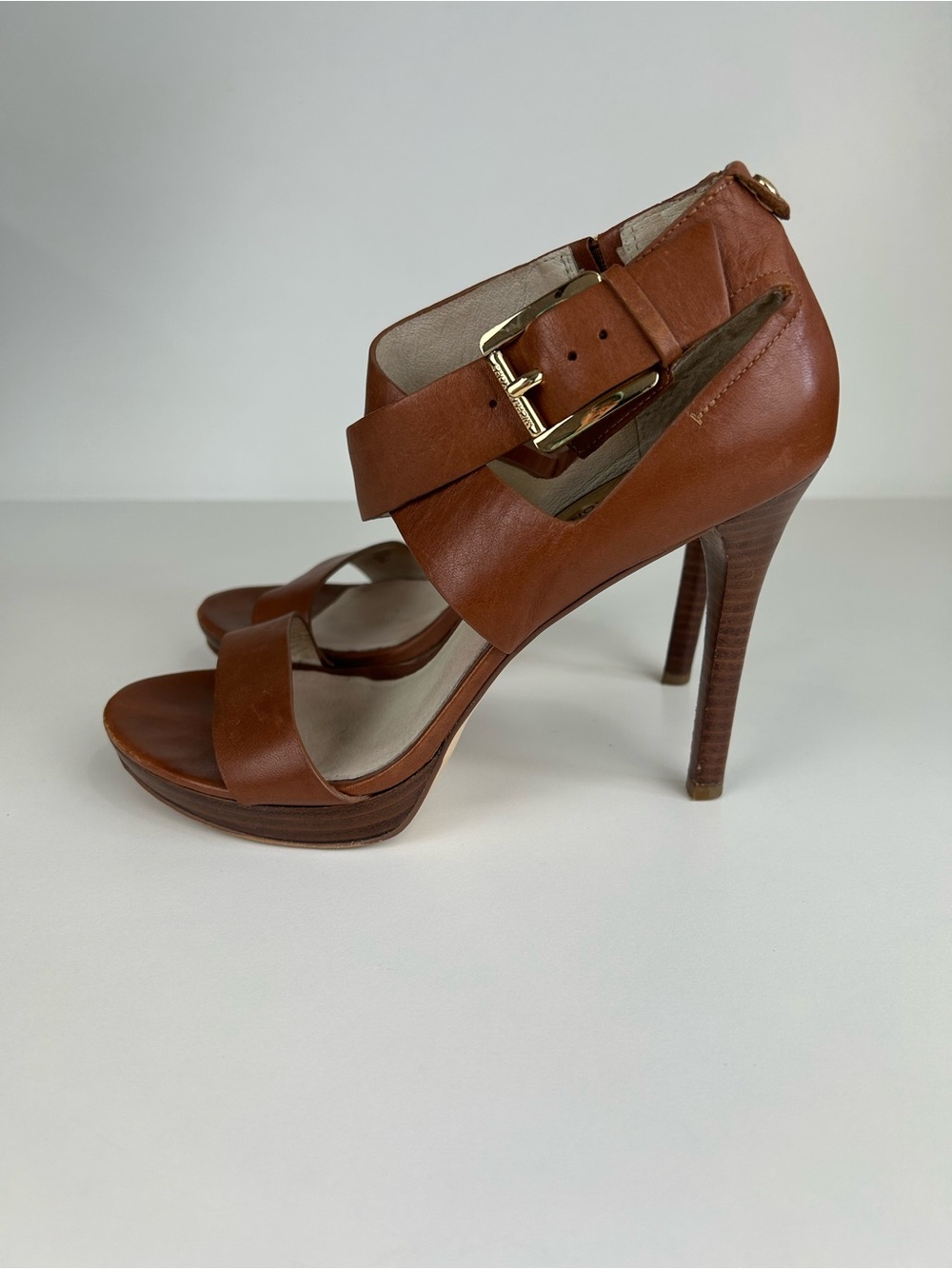 MICHAEL KORS BROWN NEUTRAL STRAP HIGH HEELS SIZE 8.5 - Picture 2 of 13